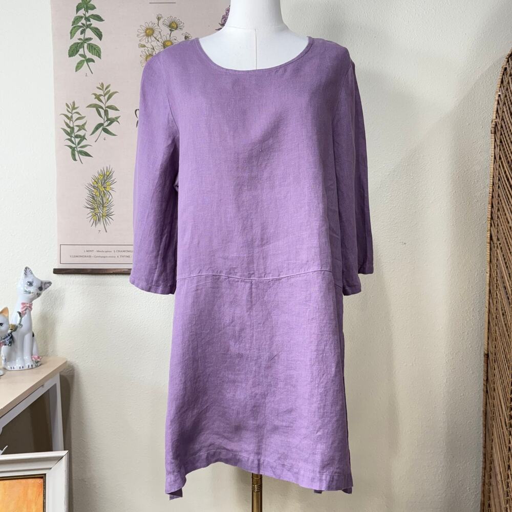 Bryn Walter Purple Linen 3/4 Sleeve Oversized Tunic Top Lagenlook Mori Kei S